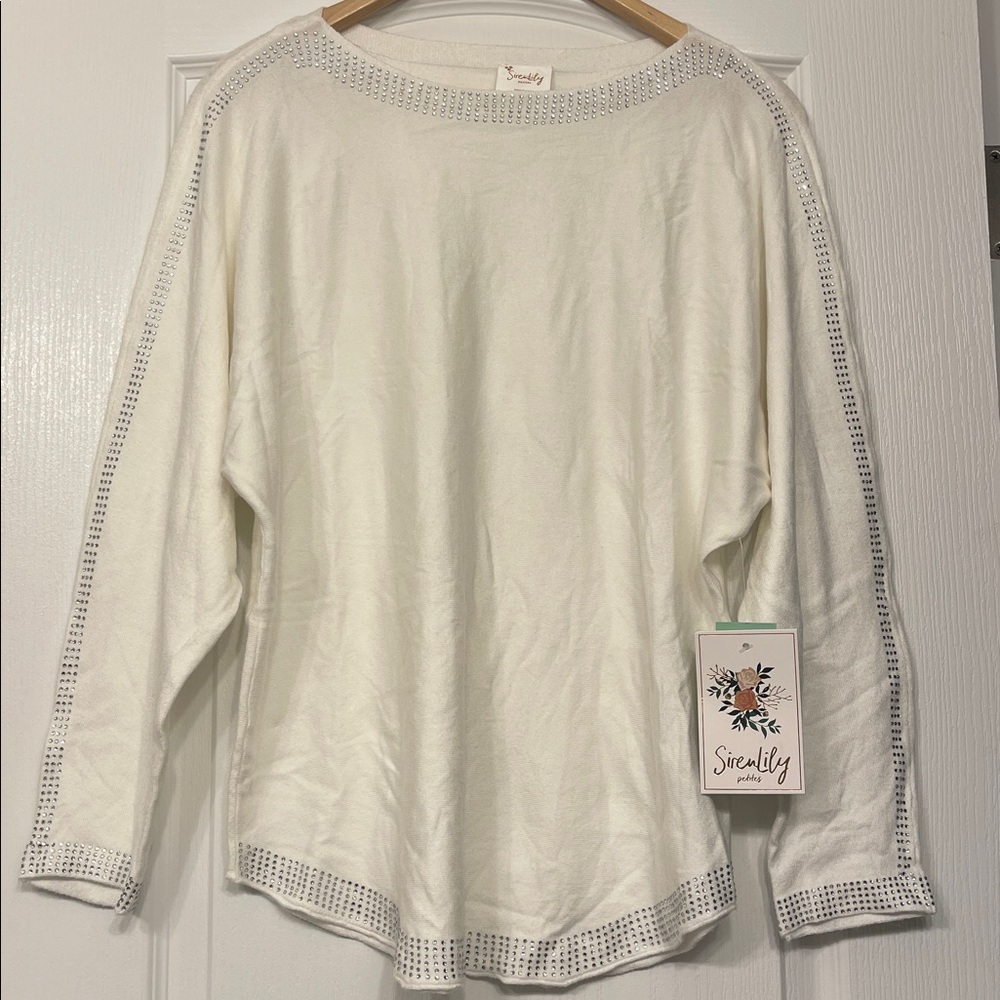 Soft Top blouse pullover crew neck High-end handmade silver beaded, XLP
